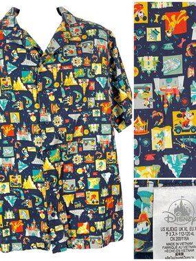 Disneyland Play In The Park Mens Button Camp Shirt size XL Rides Mickey Mouse